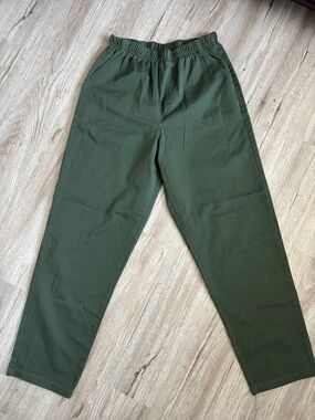 Vintage 100% Cotton Olive Green Cargo Pants with Elastic Waist